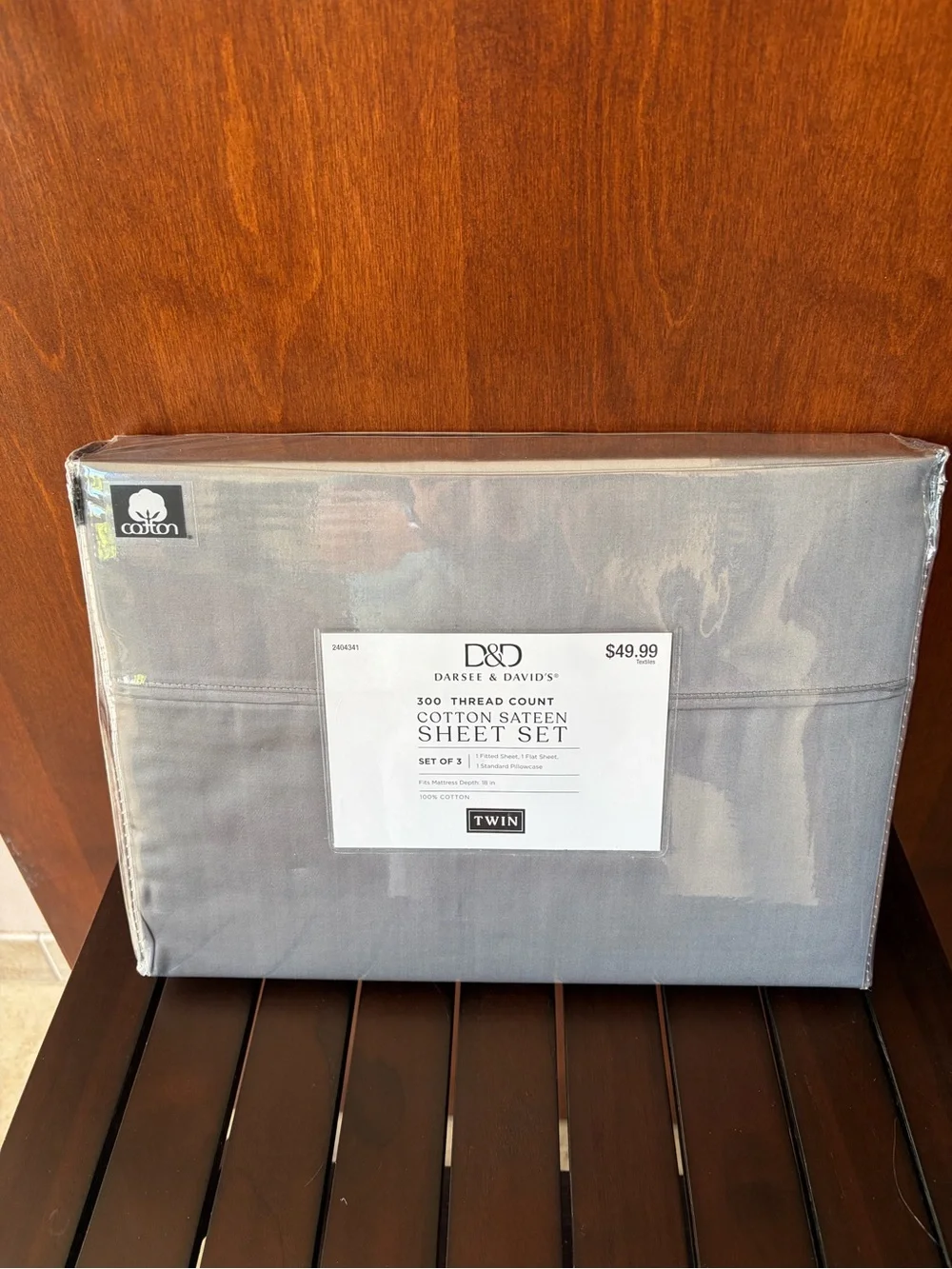 Darsey & David's 300TC Cotton Sateen Twin Sheet Set - Gray